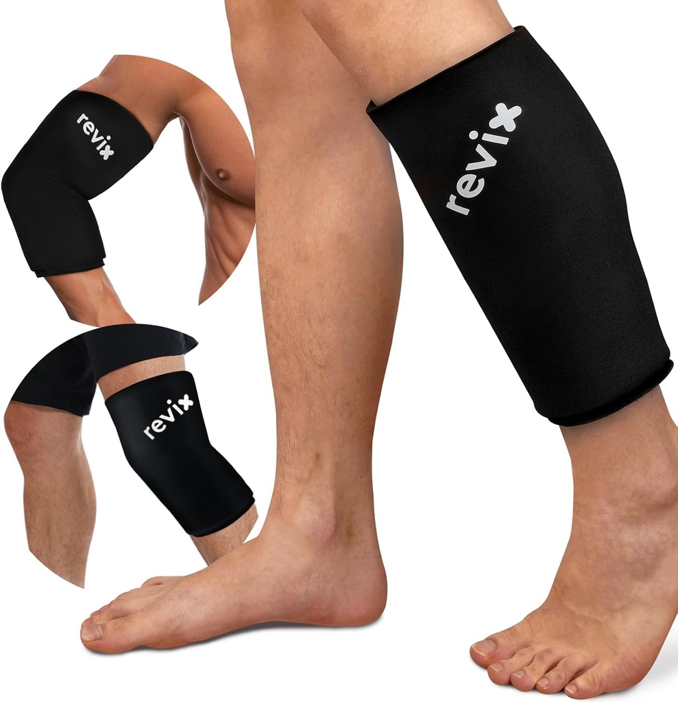 REVIX XL Shin Slints Ice Sleeve, Calf Ice Packs for Injuries Reusable, Knee, Ruka a lakť, Low Leg Compression Sleeve Cold Pack Relies Bone Damage and Beh Recovery, 360° Coverage