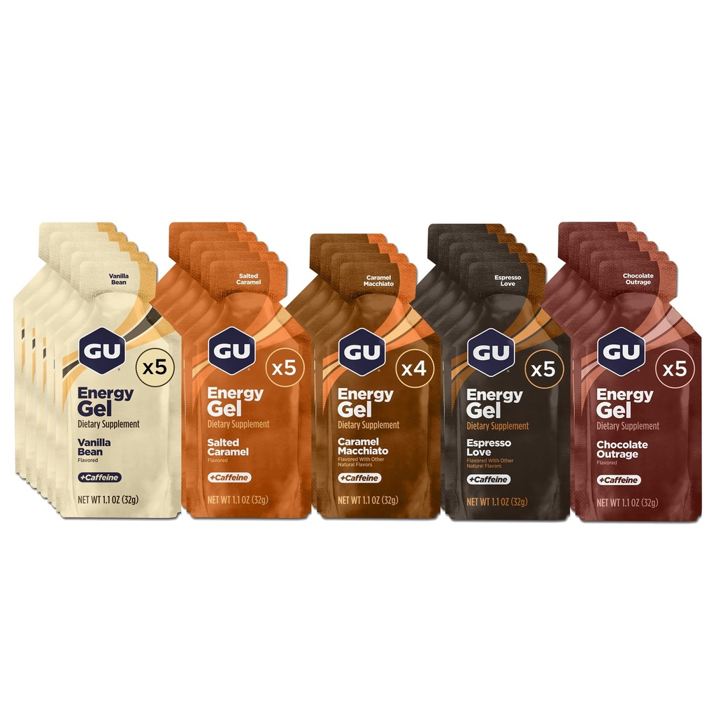 GU Energy Original Sports Nutrition Energy Gel, Vegan, Gluten-Free, Košer, a Dairy-Free On-the-Go Energy for Any Workout, 24-Count, rozmanité Odpustené chuti