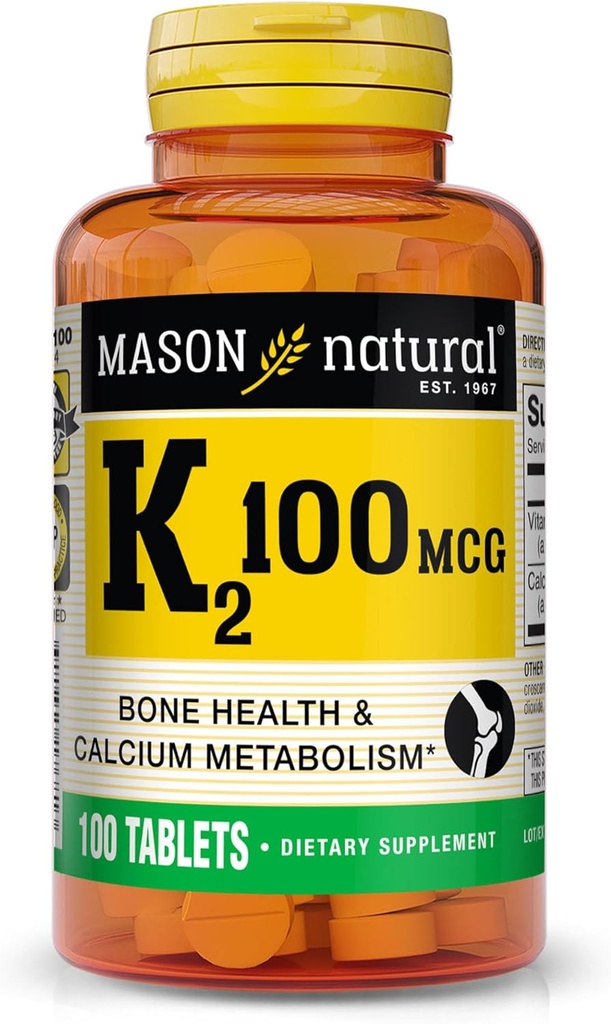 MASON prírodný vitamín K2 100 μg s vápnikom, podporuje kosti, srdce a svalové zdravie, 100 tabliet