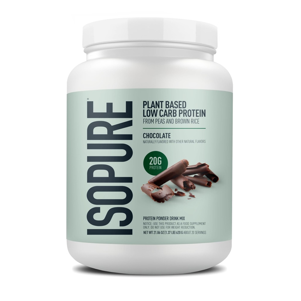 Isopure Plant-Based Protein Powder, bez laktózy, bez lepku, so železom, Čokoláda, 20g Plant Protein Per Serving, 1,37 Lbs, 20 Servings