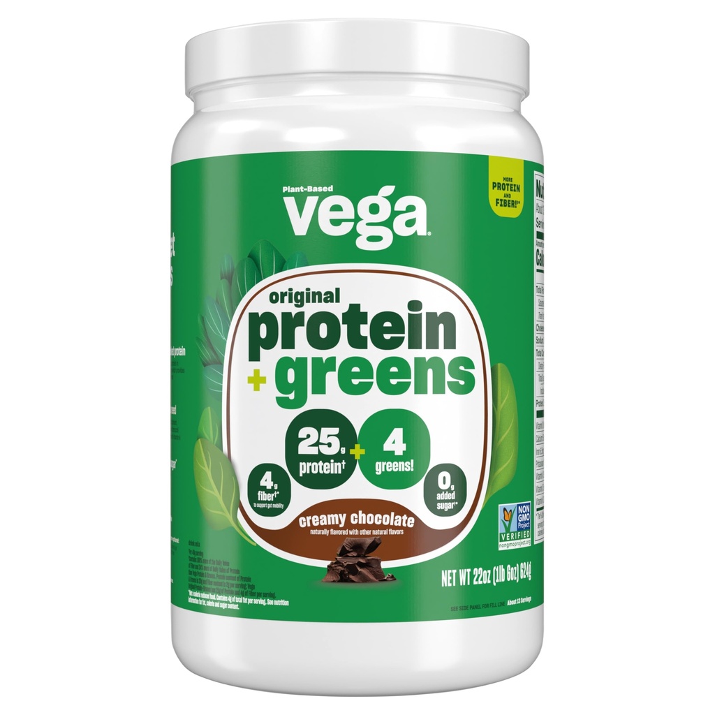 Vega Protein and Greens Protein Powder, Chocolate - 20g Plant Based Protein Plus Veggies, Vegan, Non GMO, Pea Protein for Women and Men, 1,3 lbs