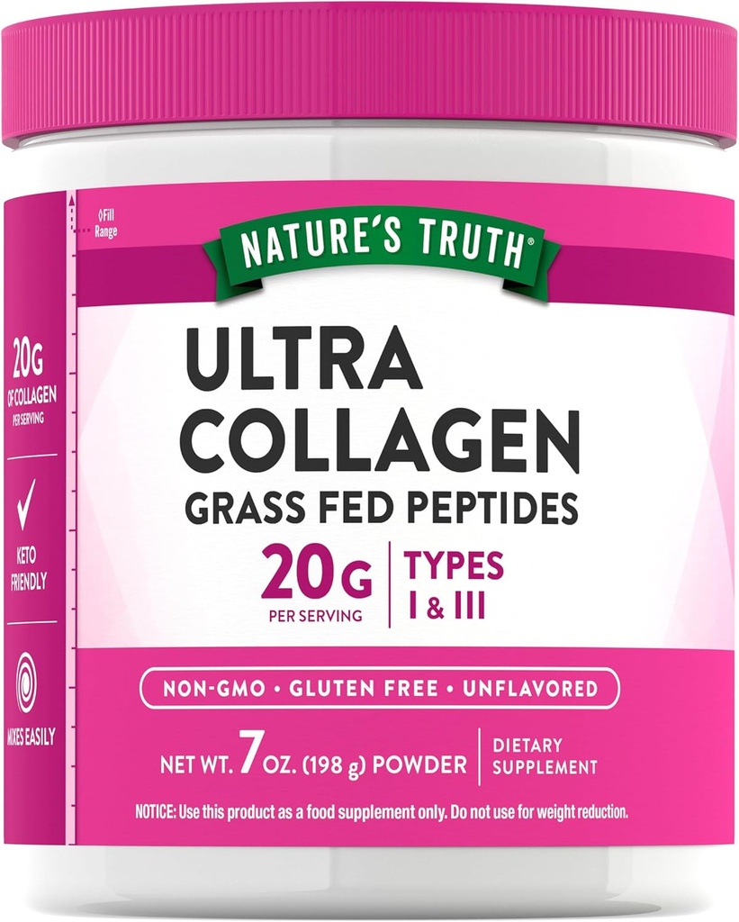 Nature's Truth Collagen Powder | 7 oz | Type I and III | Unflavored | Grass Fed Peptides and Keto Friendly | Non-GMO & Gluten Free Supplement