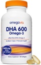 OmegaVia DHA 600 mg, Ultra Pure Omega-3 DHA Supplements for Brain and Eyes, DHA Prenatálne vitamíny pre ženy, Burpless Fish Oil Omega 3, IFOS tested, 120 Softgels