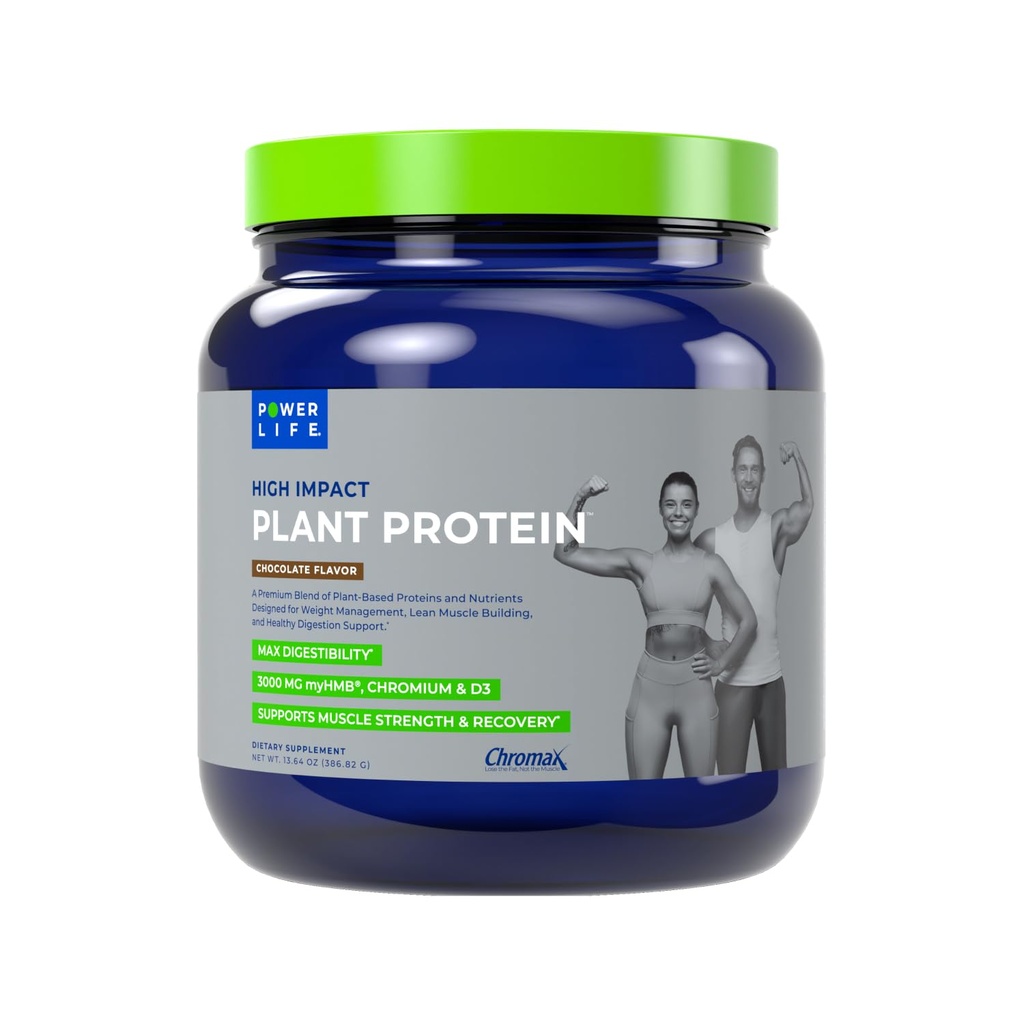 POWERLIFE Powder High Impact Plant Protein s 3000 mg HMB, Plant-Based, No Sugar Added, Vegan, Keto Friendly, Non-GMO (Čokolát - Nová formula)