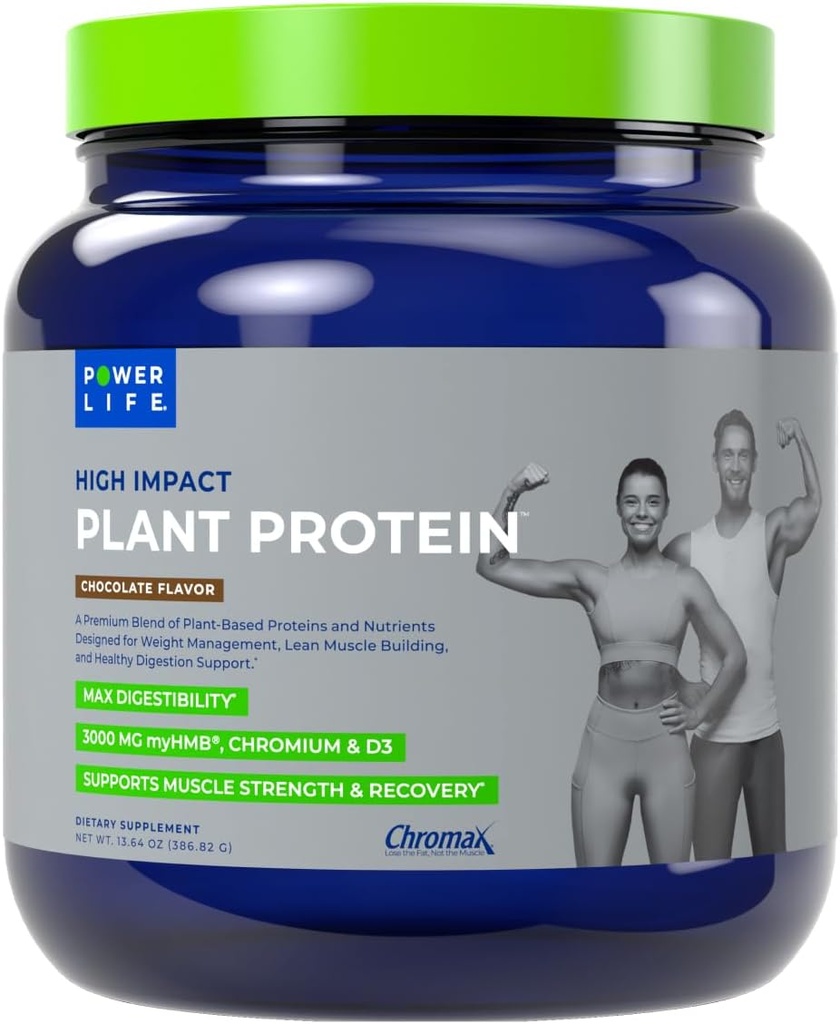 POWERLIFE Powder High Impact Plant Protein s 3000 mg HMB, Plant-Based, No Sugar Added, Vegan, Keto Friendly, Non-GMO (Čokolát - Nová formula)