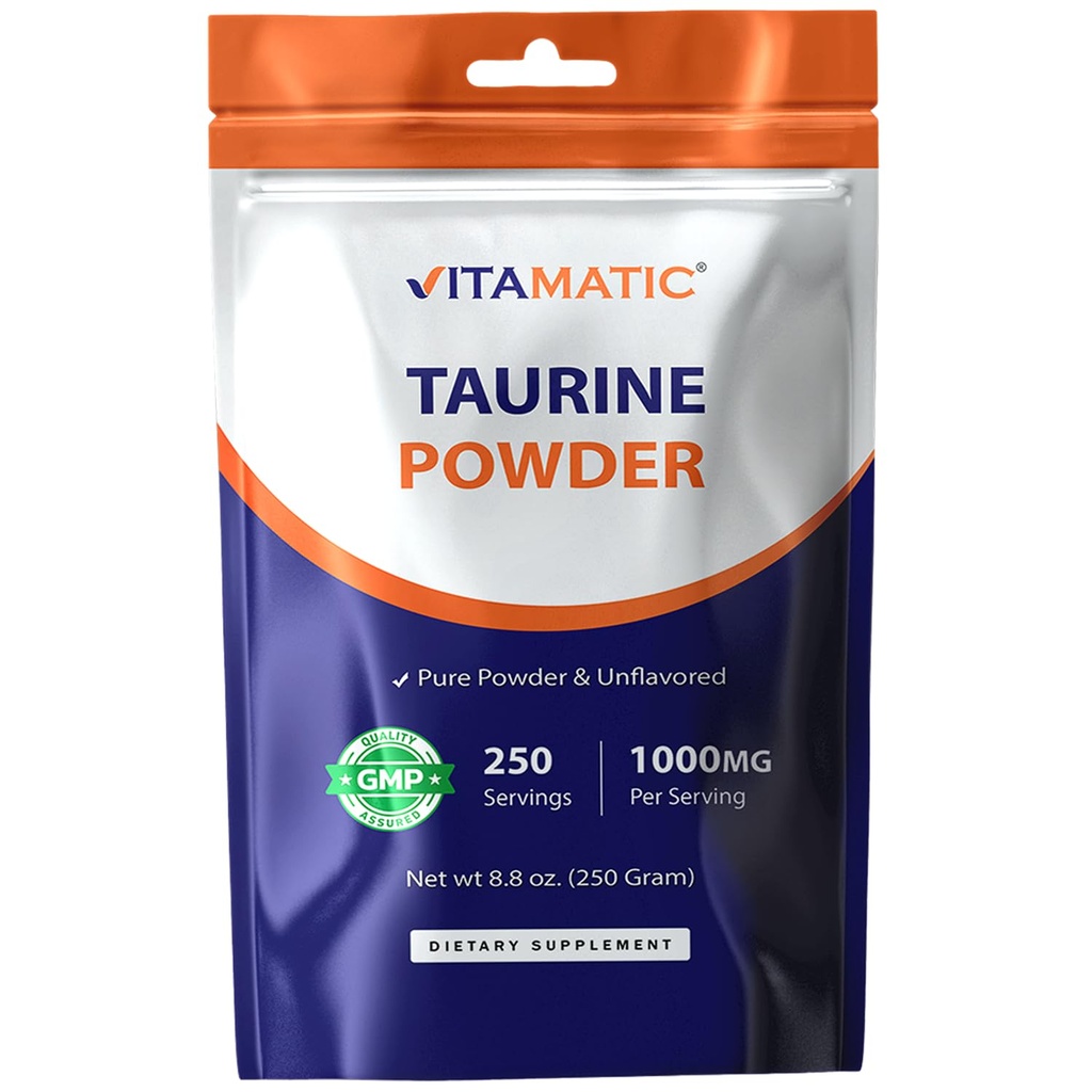 Vitamatic Pure Taurin 1000mg 250 Servings - Non-GMO, bezlepkové