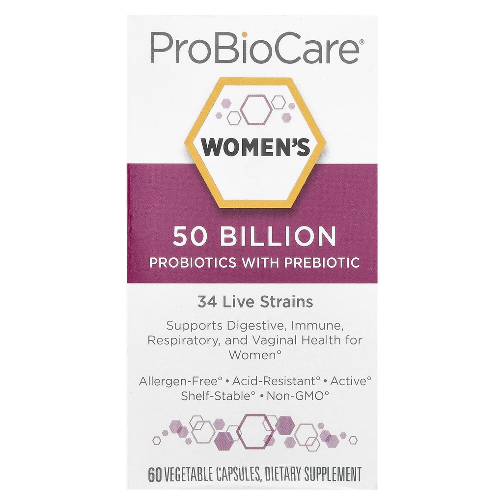 Probiotiká ProBioCare pre ženy, 50 miliárd CFU Multi-kmeňové probiotické doplnok, Podpora Tráviace, Imunita, Dýchacie, a Vaginálne zdravie pre ženy, bez lepku, 60 Kapsule