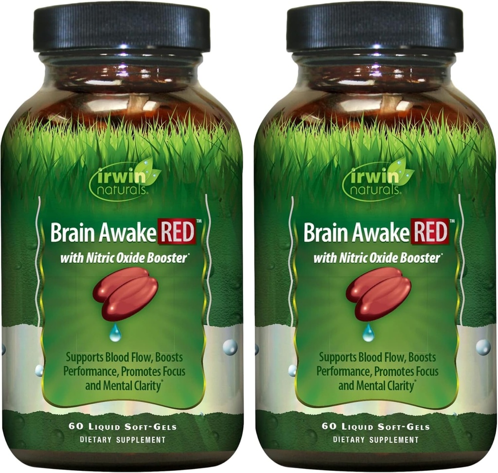 Irwin Naturals Brain Prebuďte sa RED s oxidom dusnatým posilňovačom - 60 Liquid Soft-Gels, balenie 2 - Podpora mozgu zdravie a optimalizáciu výkonu - 40 Celkom služby