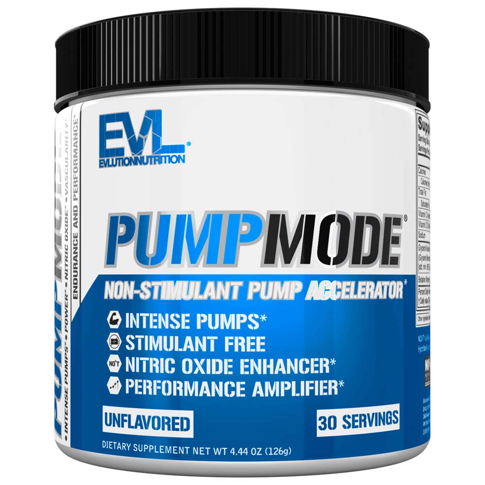 EVL PumpMode Oxid dusnatý Supplement - Posilňovač oxidu dusnatého Pump pre cvičenie prášok s Glycerolom a betaín pre svalovú obnovu rast a vytrvalosť - Stim zadarmo pred tréningom nápoj (nechutí)