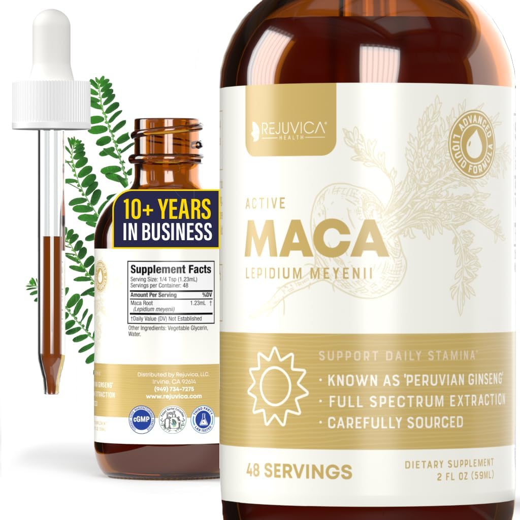 Rejuvica Health Active Maca - Advanced Maca Root Extract - Peruánsky ženšen - Tekutina pre lepšiu absorpciu - podporuje energiu a vitality