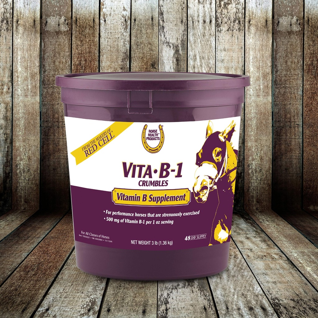 Farnam Horse Health Vita B-1 Crumbles Doplnok pre kone, Podporuje optimálnu svalovú aktivitu a metabolizmus pre výkon, 3 libier, 48 dní dodávky