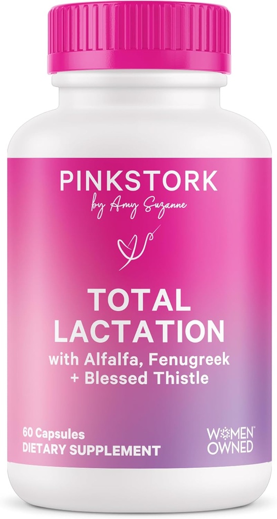 Pink Stork Celková Laktácia Supplement for Breast Milk Supplement, Organic Fenugreek and Aalfalfa to Support Breastfeeing, Milk Flow, and Production, Postpartum Essentials - 60 Kapsule