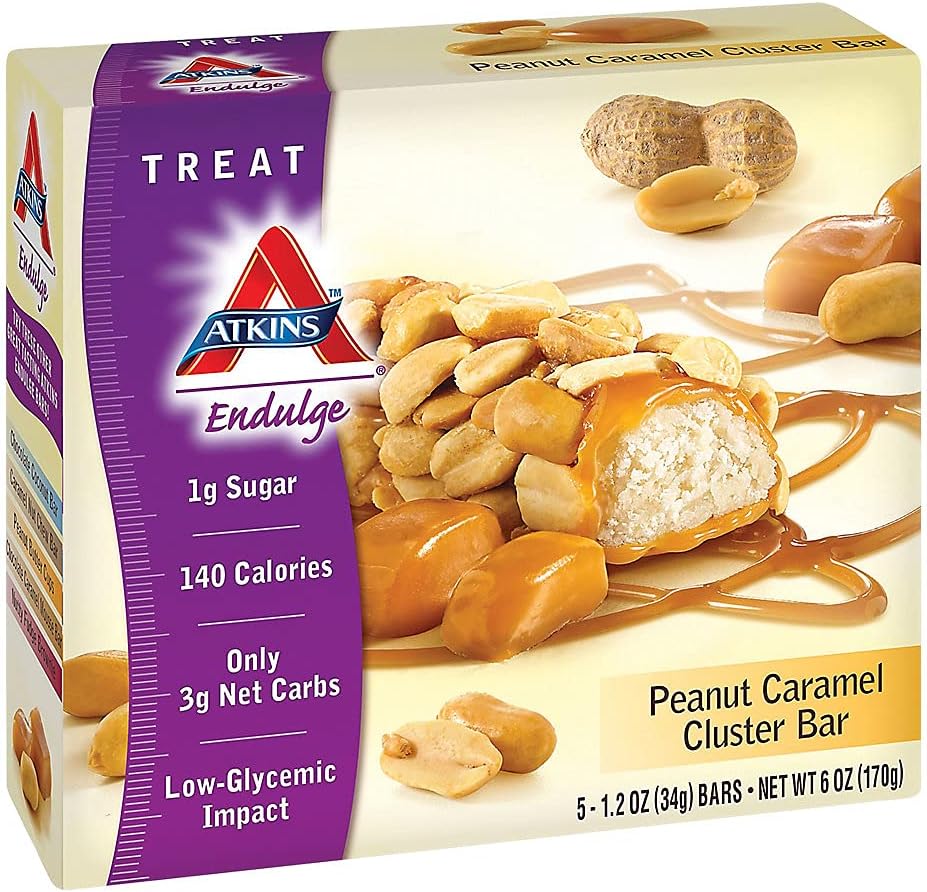 Atkins Arašidový karamel Cluster Bar, Dessert Favorite, High in Fiber, 3g Net Carb, 1g Cukor