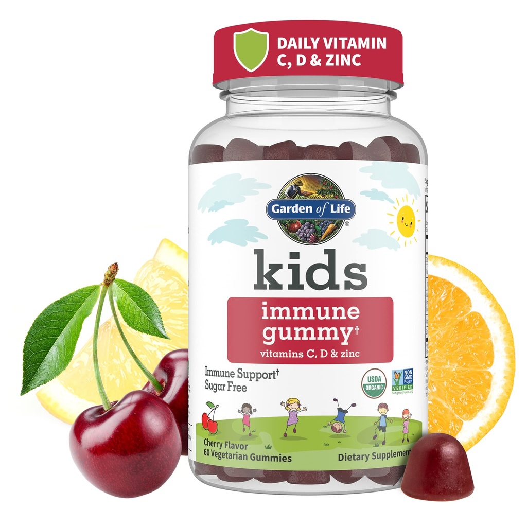 Záhrada života Deti Imunitná podpora Gummy s vitamínom C, D ako D3 & Zinok pre 3-v-1 Daily Children