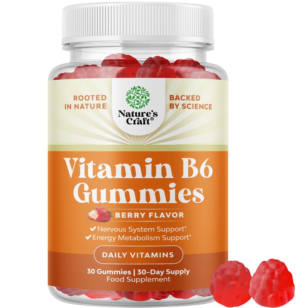 Silný vitamín B6 Gumies pre dospelých - Silné vitamín B komplex doplnkov pre mužov a ženy pre podporu nervového systému Mood & Immune System - Vegan Pyridoxine Žuvačky pre energiu a metabolizmus - 30 Ct