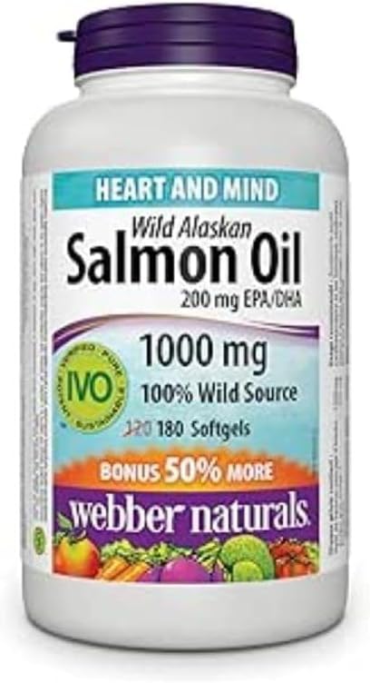 Webber Naturals Wild Aljašský lososí olej Softgel, 200mg 180 Počet