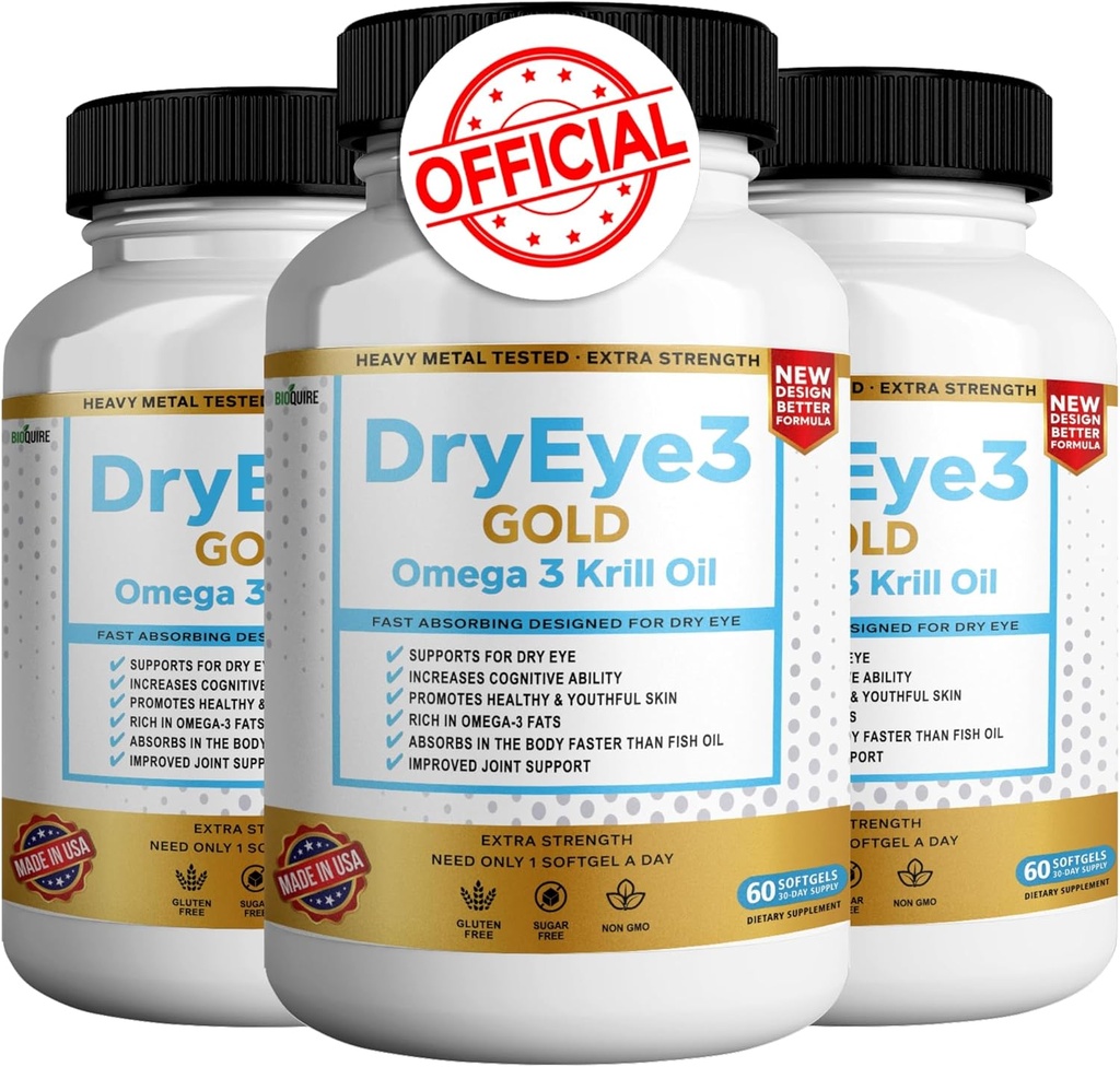 Dry Eye 3 Gold Omega 3 Krill Oil Extra sila, 60 Softgels, Suchá podpora očí, non-GMO, bez lepku, bez cukru (3)