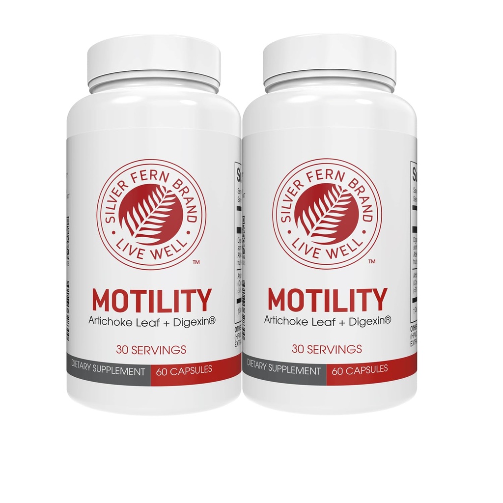 Silver Fern Brand Motility- Non-Laxative Zápcha a pomalá pohyblivosť Boost - 120 Kapsule, 60 Day Supply - Obsahuje Artičok Leaf, Tender Okra Pods, & Winter Cherry