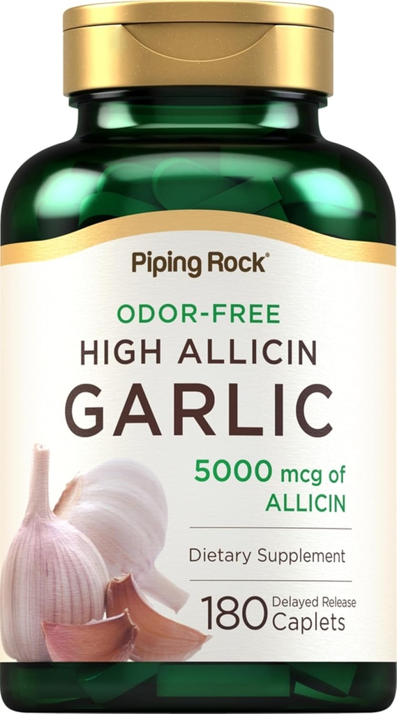 Piping Rock bez zápachu Cesnakové pilulky s vysokým Allicin 180 Caplets 
