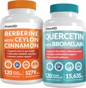 21-in-1 Berberine Supplement with Ceylonic škorica Chróm, horký melón a zelený čaj extrakt (120 ct) & 28-in-1 Quercetin s hypromelovým doplnkom pre podporu imunitnej obrany (120 ct)