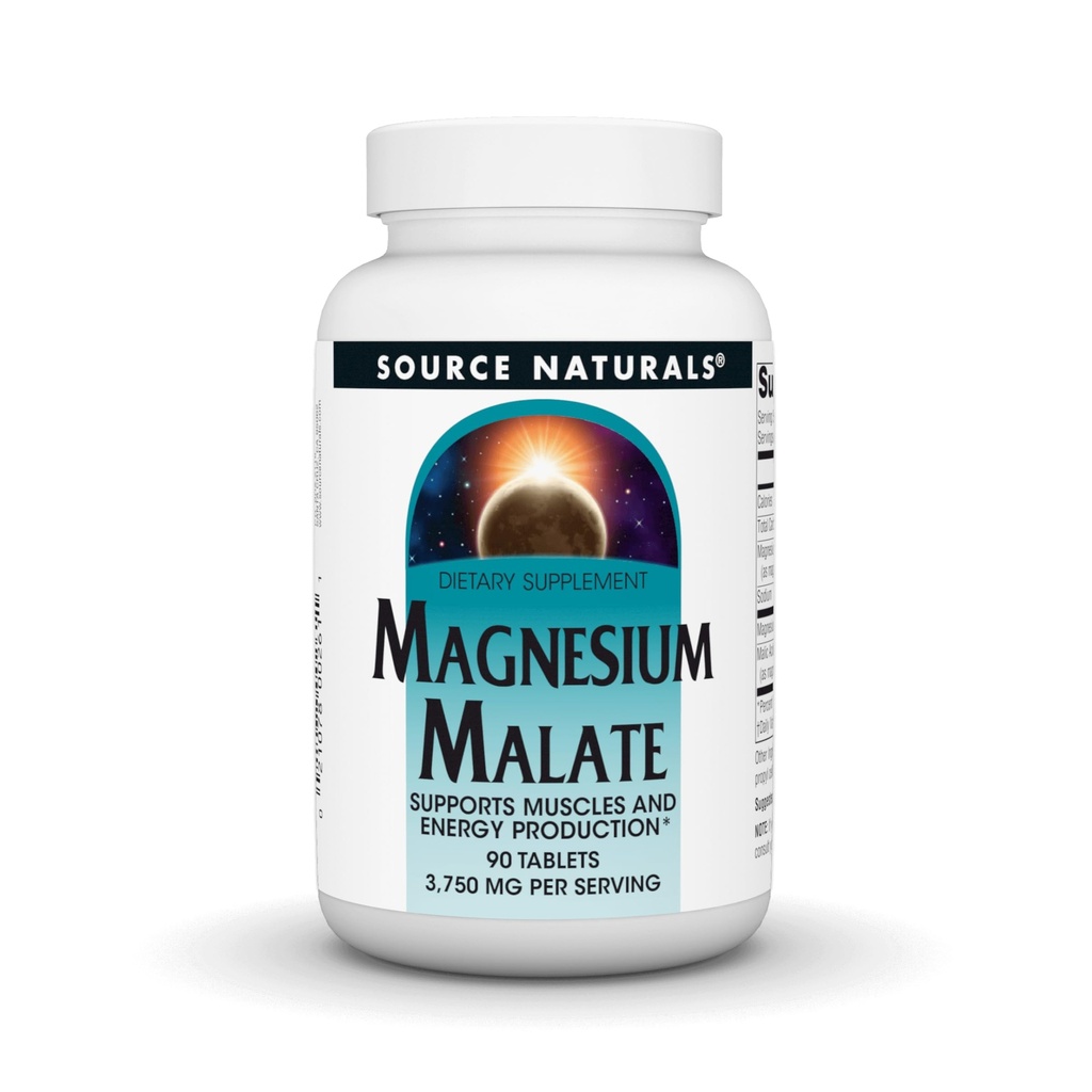Zdroj Naturals Magnézium Malate, podporuje svaly a výrobu energie*, NonGMO, Vegetariánska prívetivý horčík doplnok, 3 750 MG na porciu - 90 tabliet