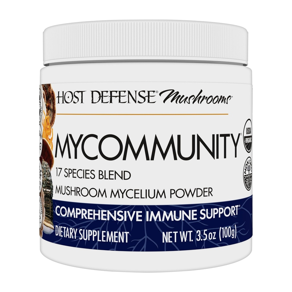 Host Defense My Community Powder - 17 Druh Blend Huba Supplement for Immune Support - Extract with Lev's Mane, Reishi, Chaga, Cordyceps, Turkey Tail & More - 100g (66 Servings)