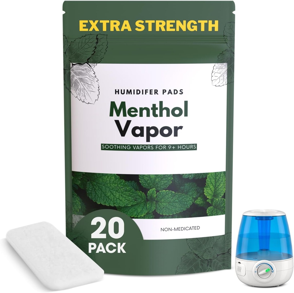Extra sila [20 balenie] Mentol Eucalyptus zvlhčovače Pads - Univerzálne Vapor Pads for All Vks, Crane, Other Models - Vapopads Replacement - Natural Waterless Vaporizers Pads - Cold / Flu príznaky