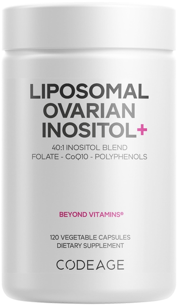 Kód Lipozomálne Ovarian Inozitol+ Supplement - Myo-Inozitol & D-Chiro-Inositol 40:1 Blend, Folát 5-MTHF, CoQ10, Pomegranate & Wild Blueberry, Lipozomálne Dodanie, non-GMO, Gluten-Free - 120 Kapsule