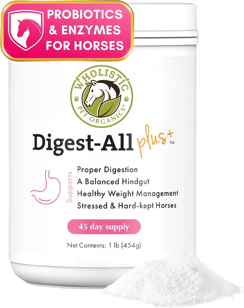 Wholistic Pet Organics Digest-All Plus: Konské probiotiká Powder - 1 Lb - Konské probiotiká a prebiotiká s tráviacimi enzýmami - Konské tráviace doplnky pre plyn, zápcha a zdravie Gut