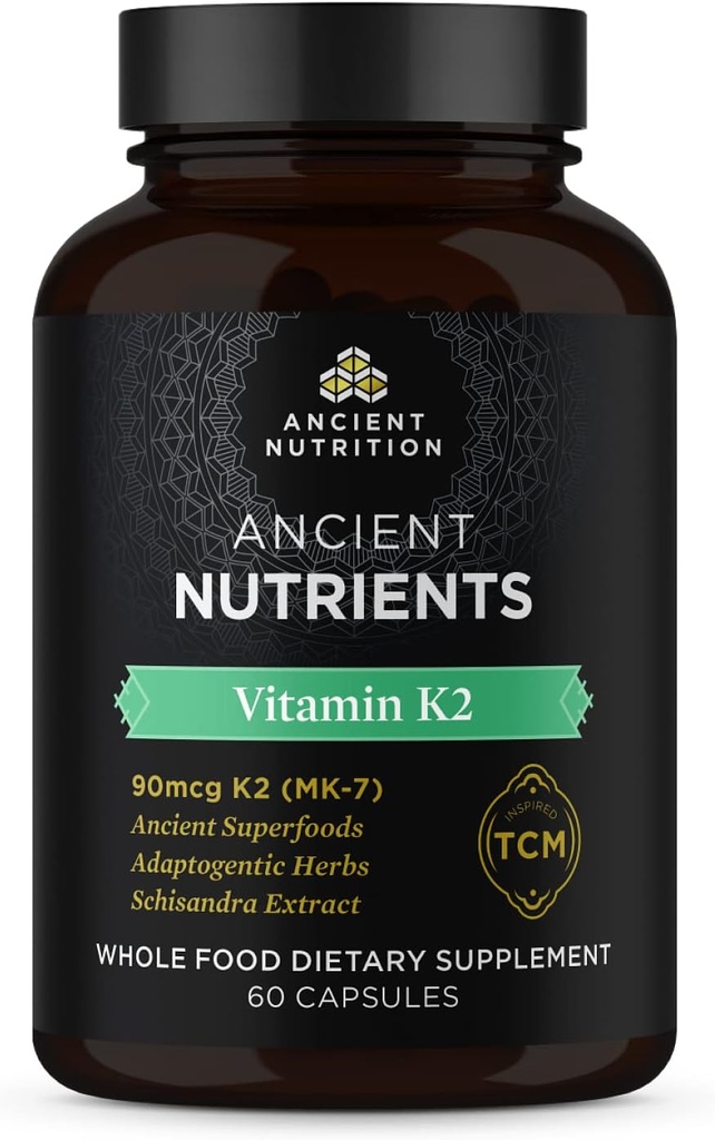 Staroveká výživa vitamín K2 doplnok, K2-90mcg K2, Adaptogénne byliny, Enzyme Aktivovaný, podporuje kardiovaskulárne funkcie, Paleo & Keto Friendly, 60 Kapsule