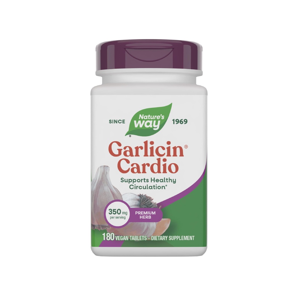 Nature's Way Cesnak Cardio, Premium bylinné, podporuje zdravé cirkulácie*, bez chuti cesnaku, Vegánsky cesnak doplnkov, 180 tabliet (Backaging May Vary)