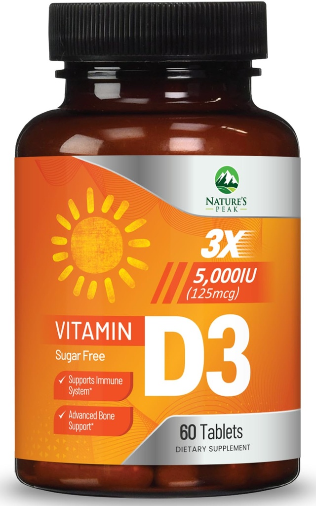 Vitamín D3 5000iu (125 μg) Immuneal Health Support - High Potency Vitamín D Dietary Supplement for Bone, Teeth, Muscle - Nature's VIT D, Vegan, Gluten Free, Malinová príchuť - 60 Žuvacie tablety