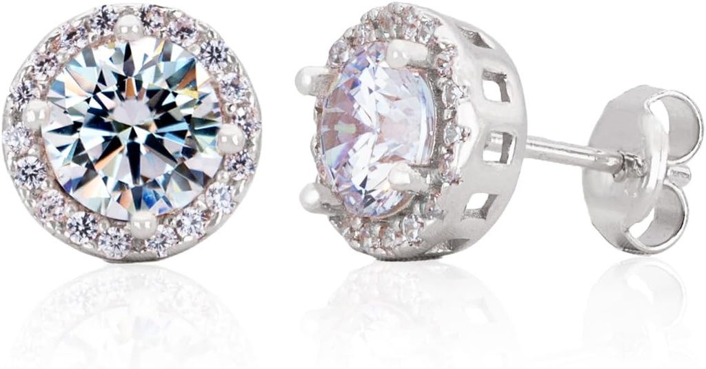 Sterling Strieborné ručne vyrábané Zircon Gemstone Halo 9mm Stud Náušnice