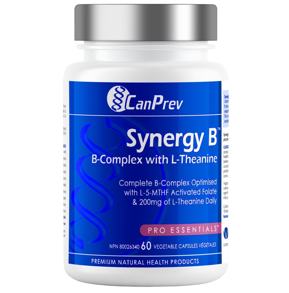CanPrev Synergy B Complex s L-Theanine 60 Kapsule 30-Day Supply - Podpora Mental Relaxation, Zlepšenie energie, kognitívne jasnosť a podpora tela a mysle - Vegan, Non-GMO a Gluten-Free