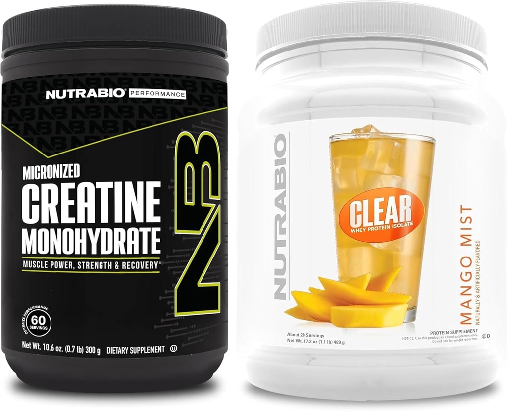 NutraBio Creatin Monohydrate, Neochutený, (300 g) a Clear Wheey Protein Isolate, (Mango Mist) Dodatok Bundle 