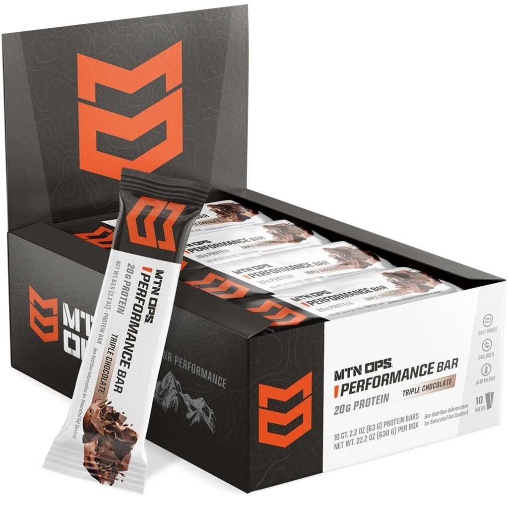 MTN OPS Triple Chocolate Mudslide Protein Bars, High Protein with Wheey Isolate & Whey Concentration and Collagen, Low Sugar, Gluten Free, 10 count