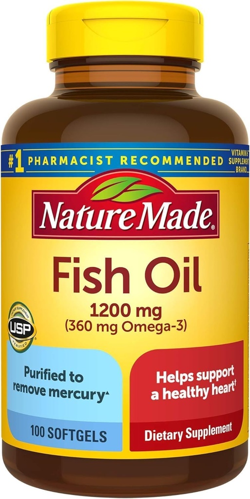 Rybí olej 1200mg, 100 Softgels, Rybí olej Omega 3 doplnok pre zdravie srdca