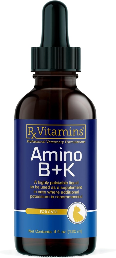 Rx Vitamíny Amino B+K - Cat Vitamín B & Draslík Supplement for Mačky - s aminokyselinami Taurín a lyzín - Aids in Cat Obličky Podpora a imunitná podpora pre mačky - Pečeň a slanina 4oz