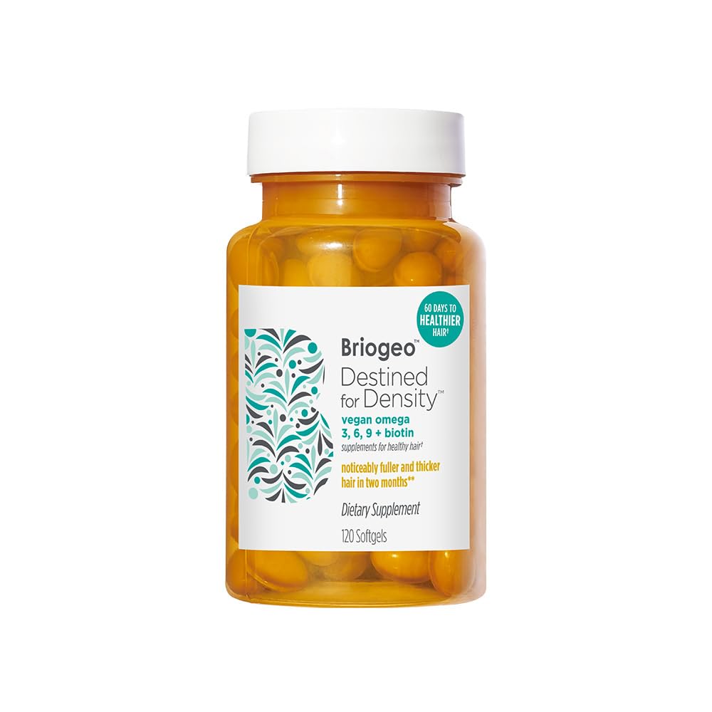 Briogeo Destined For Density Vegan Omega 3, 6, 9 + Biotin Doplnky pre zdravé vlasy, podporuje plnšie, zdravšie vlasy, koža, a nechty, Vegan, Cruelty-free, 120 Softgels