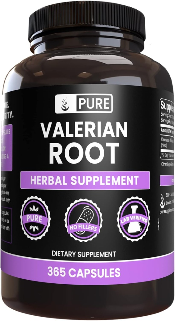 PURE ORIGINÁL SUROVINY Valerián Root (365 kapsúl) Žiadne horčík alebo ryžové výplne, vždy čisté, Lab Overified