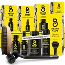 Beard Club Advanced Beard Growth Kit - Derma Valček, Rastový olej, Vitamíny a vitamíny Spray, Šampón a Brustle Brustle Brush - Darčekový set - Cedar