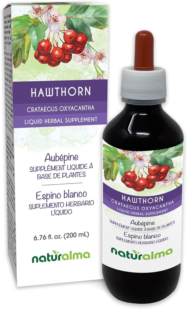 Naturalma Hawthorn (Crataegus oxyacantha) Leaf and Flower Alkohol-Free Tinture - 6.76 fl oz Liquid Extract in Drops - Herbal Supplement - Vegan