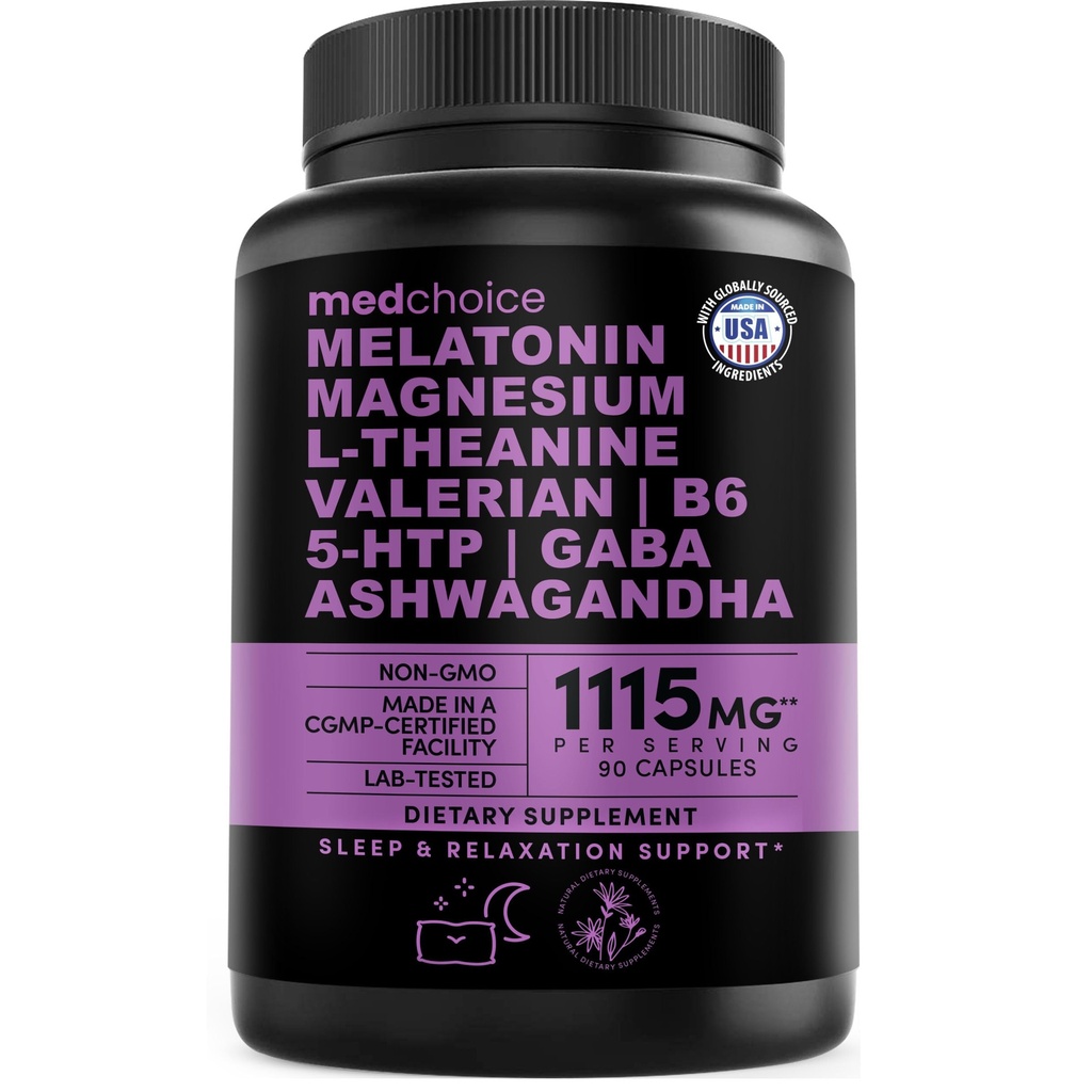 12-in-1 Melatonínové spánkové kapsule - prírodné pomôcky na spánok pre dospelých s melatonínom 5 mg a horčíkom glycinátom 500 mg, pomoc pri spánku s Ashwagandhou, L Theanine, Valerian Root, GABA, 5-HTP (90ct, balenie 1)