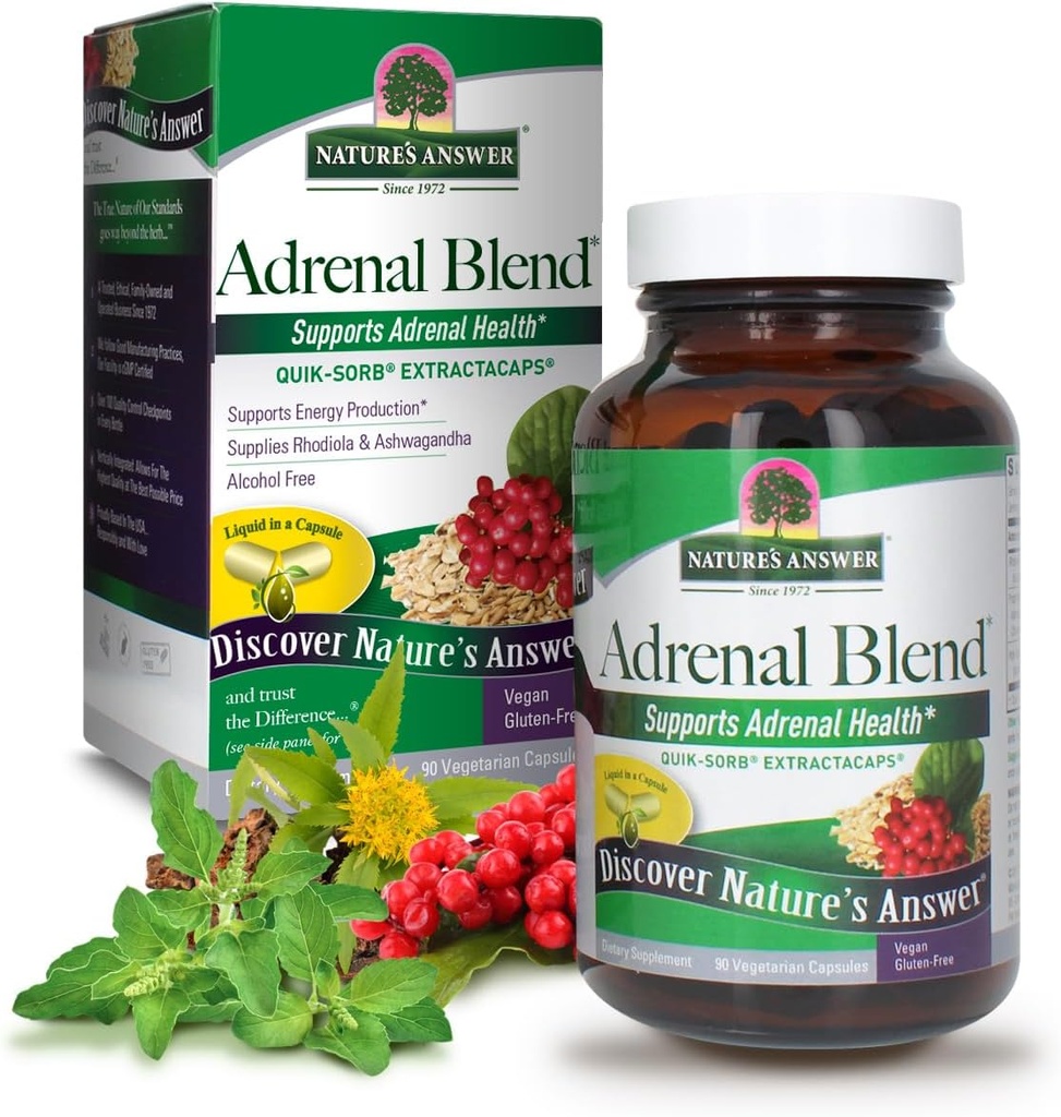 Prírodná odpoveď Extrakapsy Adrenal Blend Stres preč Vegetariány 90 Kapsule Vegan Vegetariány Bylinné kombinácie Dietary Supplement No Harm