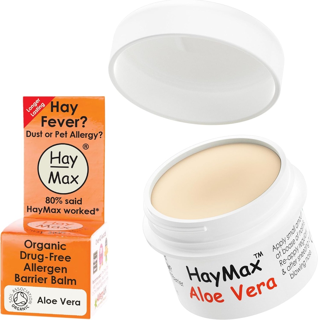 HayMax Allergen Barrier Balm - Aloe Vera 0,17 fl oz - Organic, Natural & Non-Drowsy Hay Fever & Allergy Relief Balm - Bloky Pollen a iné alergické častice - Skvelé pre dospelých, Deti a tehotné ženy