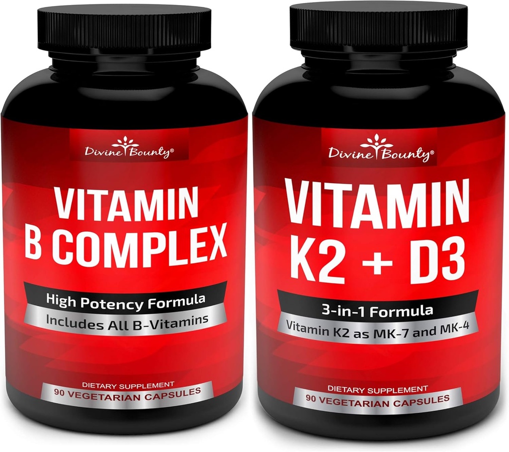 Divine Bounty Super B komplex vitamíny a vitamín K2 s D3 Bundle