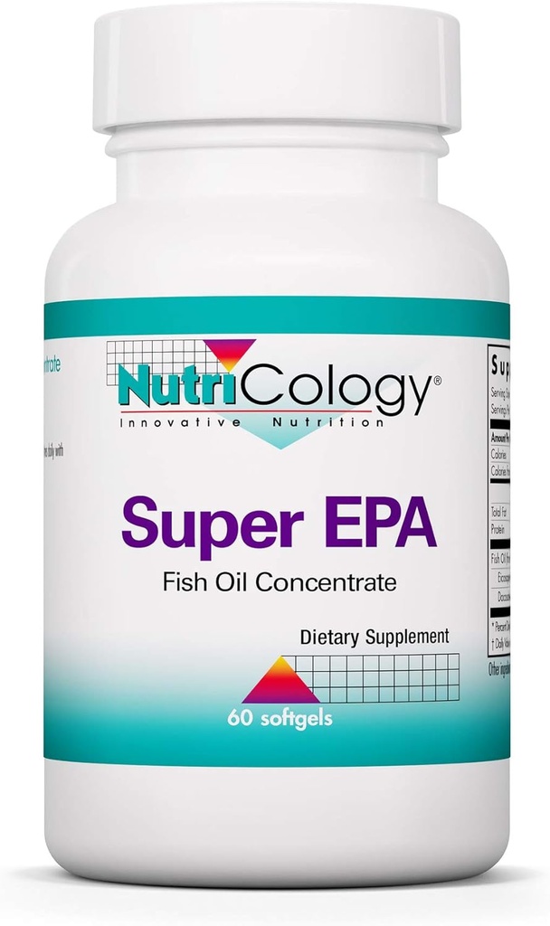 Nutricology Super EPA - Omega 3 Supplement, Fish Oil Concentration, EPA, DHA, Omega 3 Mastné kyseliny, Trvalo dostupné sardely, Softgels - 60 Počet