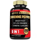 6in1 Cayenne Pepper Extract Kapsule s organickým Turmeric Curcumin Root, Black Pepper, a viac - Podpora Tráviaci systém, zdravie srdca, odolnosť funkcie - 210 Kapsule