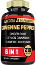 6in1 Cayenne Pepper Extract Kapsule s organickým Turmeric Curcumin Root, Black Pepper, a viac - Podpora Tráviaci systém, zdravie srdca, odolnosť funkcie - 210 Kapsule