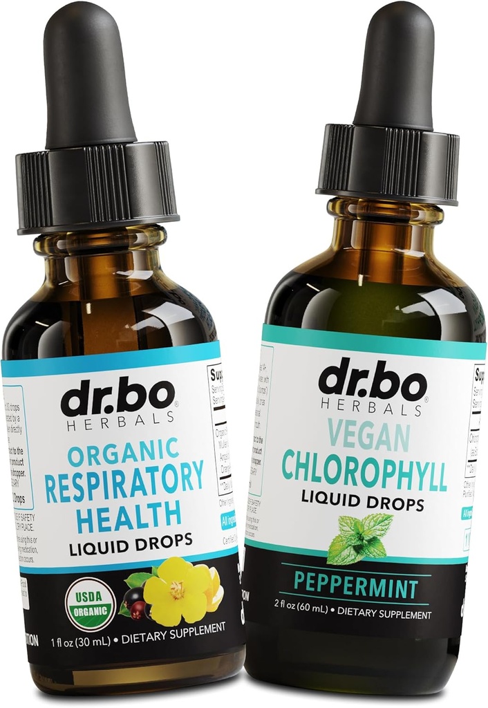 Lung Detox Respiratory Health Drops & Chlorofyl Liquid - Organic Respiratory Supplements Herbal Lung Clease Mullein for Lungs Bronchial Support - Chlorofyl Drops Odor Cleaning Internal Deodorant